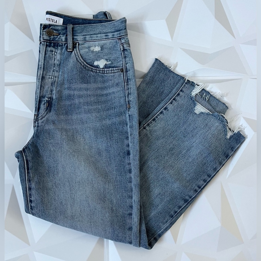 PISTOLA Jeans Women Size:28 Charlie High Rise Distressed Straight Leg Button Fly - Picture 10 of 17